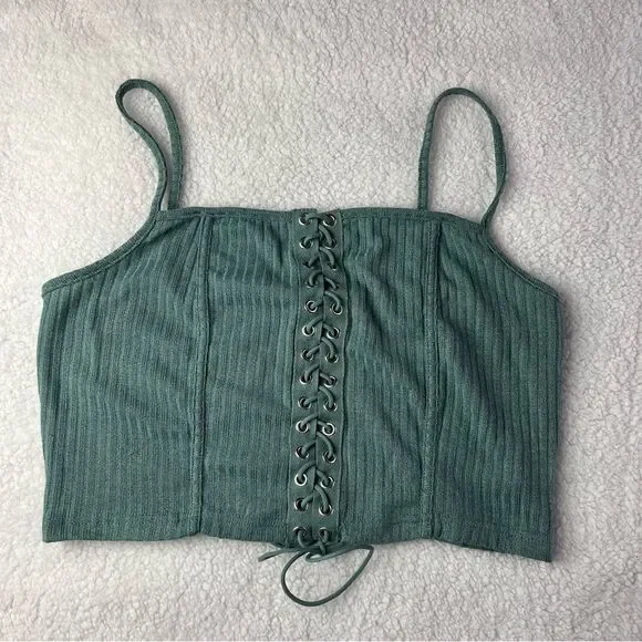 Shein Curve Heather Sage Green Crop Top Size 0XL (12 US) - Picture 4 of 8